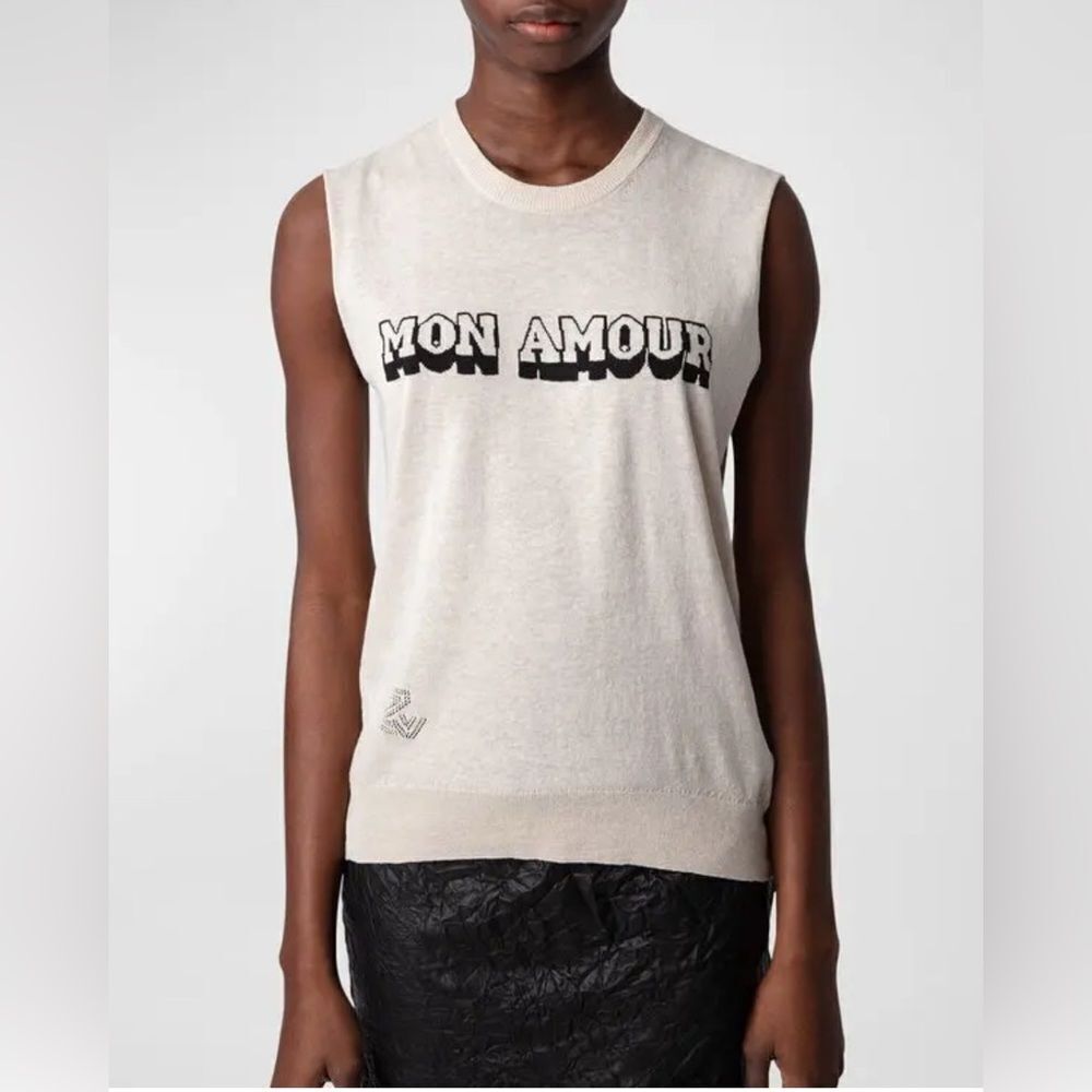 Zadig & Voltaire Nida Mon Amour Sweater vest in cream top Large - Picture 2 of 13